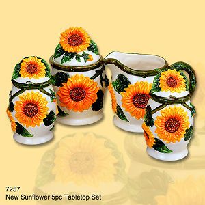 SUNFLOWER 3D Ceramic Kitchen 5 pcs Table Set Sunflowers NEW