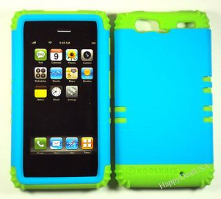 Lime Green Aqua BLUE Hybrid Impact Case Cover for Motorola Droid RAZR