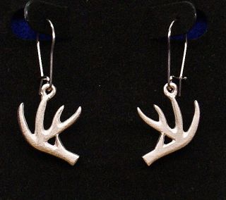 Pewter Whitetail Deer Antler / Horn Dangle Earrings