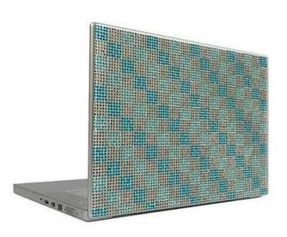 Aqua & Silver Checkers 17 Crystal Rhinestone Bling Laptop Cover Skin