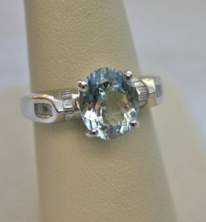 Ice Blue 11x 9 Aquamarine & Diamond 14K White Gold Ring Size 9 New