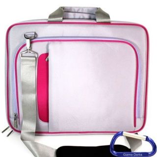 Nylon Shoulder Bag (Silver w/ Pink Trim) for 10.1 Asus Eee PC Netbook
