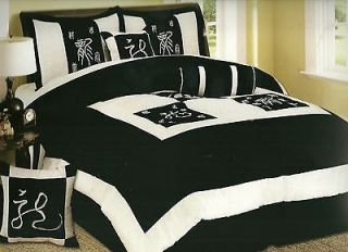 13pc comforter set black and white asian print blk wt King#45 w/FREE