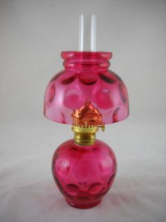 Vintage FENTON RUBY OVERLAY ( Cranberry ) Dot Optic Miniature Oil Lamp