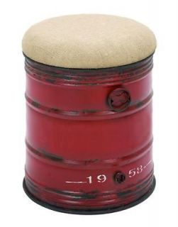 Vintage Inspired Red Stool Unique Oil Drum Shape 18H,14W,14D, 69249