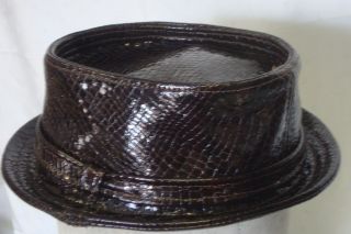 pork pie hat rich brown patent leather snake effect L 58/59 cm
