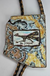 Signed Listed Ted De Grazia Hand Painted Road Runner Bolo Tie Painting