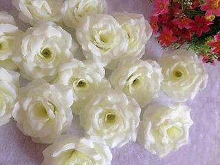 100X Silk Flowers Cream Rose Heads For Wedding Flowers Hairclips