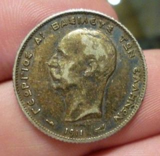 Vintage 1911 PA XMH one drachma Greek silver coin