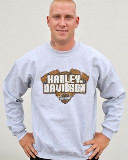 Harley Davidso n Mens Engine w/ Willie G Skull Back Grey Pullover Crew