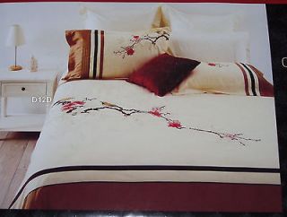 Radisson Cream Oriental Cherry Blossom Queen Bed Quilt Cover Set New