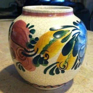 Floral GMUNDNER KERAMIK Art Pottery Painted Crackle Vase Pot Austria