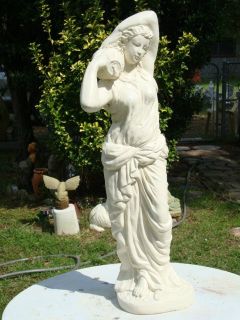 WORLD MAIDEN WITH WATER BASIN ON SHOULDER WHITE CONCRETE/CEMENT STATUE