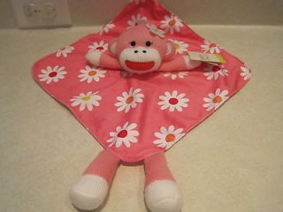 New NWT Baby Starters Rashti Pink Sock Monkey Flower Security Blanket