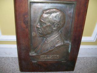 Woodrow Wilson Raised Copper Plaque Artist Signed Old