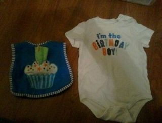 12 month Circo Baby Boy Birthday Outfit with Bib and Washcloth