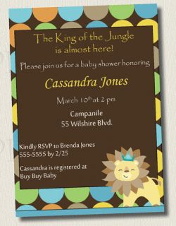 KING OF THE JUNGLE baby SHOWER BIRTHDAY Invitations safari lion zoo