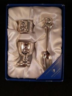 TEDDY BEAR BABY CHRISTENING GIFT SET EGG CUP NAPKIN RING SPOON