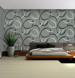 High grade Geometric streamer embossed PVC Wallpaper roll Gray