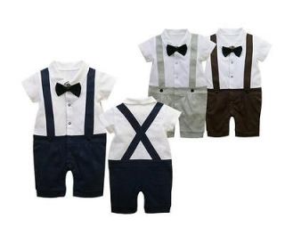 Baby Black Bow Gentleman Suspender Boy Grow Short Sleeved Bodysuit