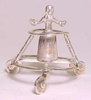 18th CENTURY DUTCH STERLING SILVER MINIATURE BABY IN WALKER MOVES