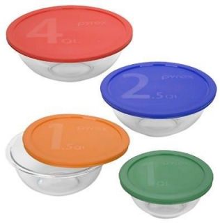  Pyrex/​Corelle 1086053 Pyrex Mixing Bowl Set, Colored Lids, 8 Pc