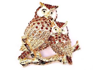 OWL Mother BABY Bird Pin BROOCH Topaz SWAROVSKI Crystal