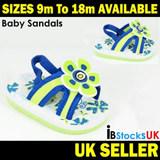Baby Boys Girls Sandals Blue with Flower Cute Soft Shoes 9 12 m To 15