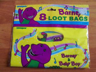 Vintage 1992 Unique 8 pack Barney Party Loot Bags NEW
