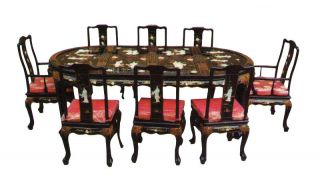 Chinese Asian Furniture Lacquer Mother of Pearl Dining Table Set