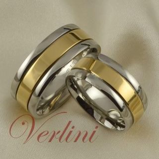 8MM Titanium Rings Set 14K Gold His & Her Wedding Bands