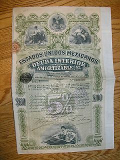 1898 Estados Unidos Mexicanos green lady 500 pesos Mexican Bond with