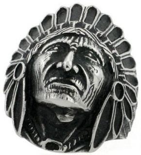 Native American Indian Chief Head Abalone Stone .925 Silver Ring 9