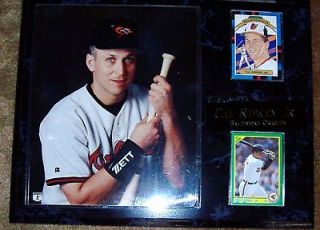 Cal Ripken Jr. photo and 2 cards with name plate on 12 X 15 wall mount
