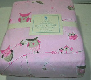 Pottery Barn Kids Pink Owl Bird House Flannel Cotton Twin Duvet Cover