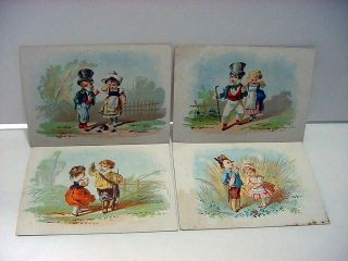 Lot of 4 Antique/Victor ian KID COUPLES Series CardsRifle,Sw ord,Cane