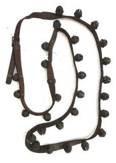 antique OLD 30 SLEIGH BELLS w/LEATHER STRAP BELT HORSE old AMISH
