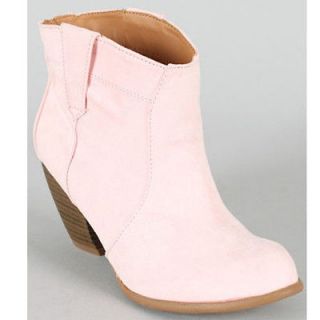 Light Pink Cowboy Western Ankle Booties Suede Cowgirl Fashion Pastel