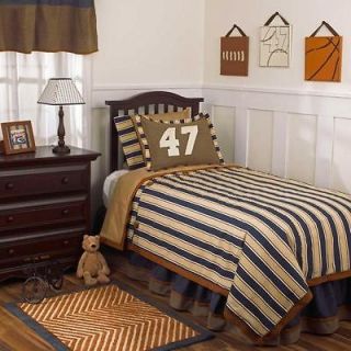and Brown Striped Sports Kids Full Size Boys Discounted Bedding Set