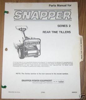Snapper Series 2 Rear Tine Tiller Parts Manual