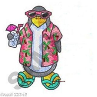 PENGUIN IN FLIP FLOPS   CHILLIN   2 EMBROIDERED HAND TOWELS by Susan