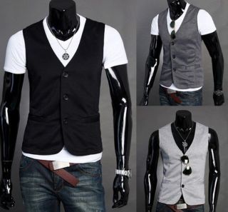 Mens Solid Color Basic Waistcoat Vest Sleeveless Knitting Casual Tops