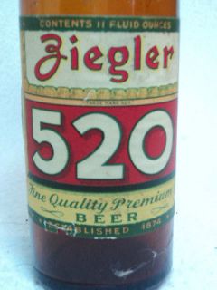 520 IRTP 12oz paper label beer bottle, Louis Ziegler, Beaver Dam, WI