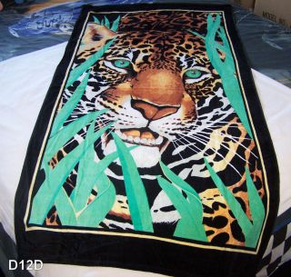 Leopard In Wild Grass Blue Printed Cotton Beach Towel New