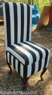of 2 BLACK AND WHITE STRIPE DINING OR VANITY CHAIR 40 HIGH BACK NEW