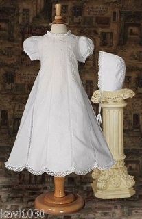 Girls Christening Baptism Heirloom Dress Gown Cotton & Lace Handmade