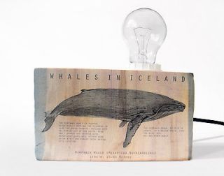 Driftwood table lamp with Humpback whale. Design from Iceland. Medium