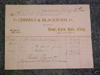 1900 LETTER CRISMAN & BLACKBURN FEED STORE WINDBER PA.