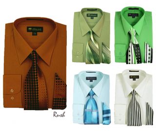 Mens Milano Moda Dress Shirt with Matching Tie/Handkerchi ef Set sty