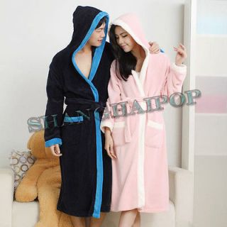 Men/Women Hooded Bathrobe Turkish Fleece Warm Long Robe Dressing Gown